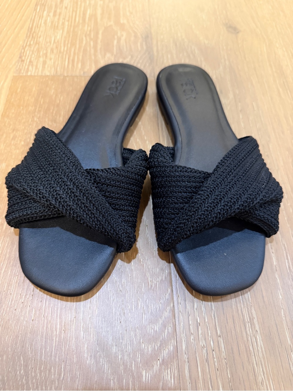 Black Knit Cross-Band Slide Sandals - Women